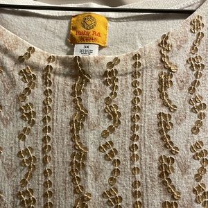 Warm Ruby Rd. Sweater Beige & Gold 3X 3/4 sleeve comfortable 75% Rayon 25% Nylon